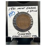 1931 Lincoln Cent Mint Error Coin