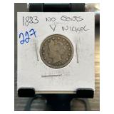 1883 Liberty Head V Nickel  No Cents
