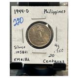 1944-D Philippines 20 Centavos Silver Coin