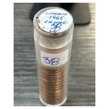 Roll of 1965 Lincoln Pennies in Cylinder Case