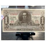 1928 Bolivian 1 Boliviano Banknote