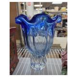 Blue Glass Fluted Decorative Vase