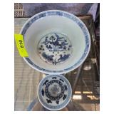 Blue and White Ceramic Bowls with W Antiquities St
