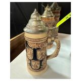 German Ceramic Beer Stein with Pewter Lid