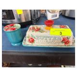 Colorful Ceramic Butter Dish and Jar Set