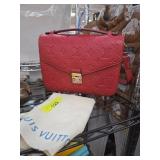 Red Louis Vuitton Embossed Leather Handbag