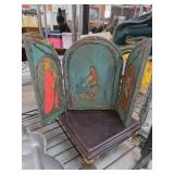 Wooden Triptych Panel With Religious Scenes