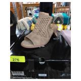 Taupe Heeled Sandals with Woven Design