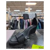 Black Laser-Cut Double Strap Wedge Sandals