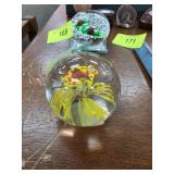 Handcrafted Glass Paperweight with Floral Design