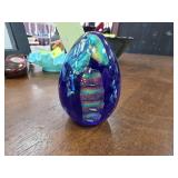 Glass Egg Paperweight With Iridescent Accents