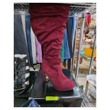 Red Suede Heeled Over-the-Knee Boots