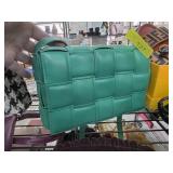 Green Woven Leather Shoulder Bag