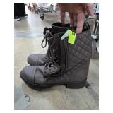 Quilted Brown Lace-Up Boots with Side Zipper