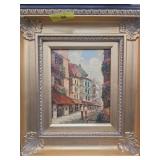 Framed Streetscape Oil Painting on Canvas