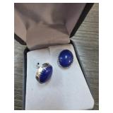Sterling Silver Oval Blue Stone Earrings