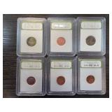 Six Graded Coins in Individual Slabs