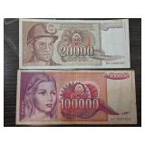 Banknotes from Yugoslavia Circa 1990s