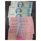 Croatian Banknotes Including 50000 UNC Series