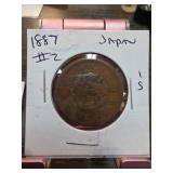 1887 Japan 1 Sen Coin in Holder