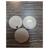 Three Shield Nickel Coins