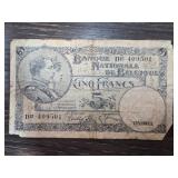 1938 Banque Nationale de Belgique 5 Francs Note