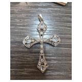 Sterling Silver Cross Pendant with Gem Accents