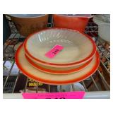 Three Glasbake Orange Rimmed Dishes