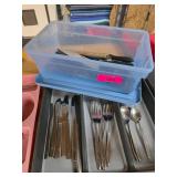 Various Flatware and Knives in Trays