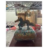 Cloisonne Music Box with Horse-Shaped Lid Handle