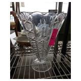 Signed Clear Cut Glass Vase with Floral Design