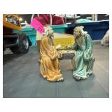 Ceramic Mud Men Figurine of Two Elders Playing Boa