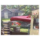 Framed Landscape Painting of a Canoe Scene