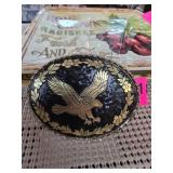 Oval Belt Buckle With Eagle and Gold-Tone Accents