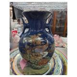 Blue Japanese Ceramic Vase With Floral Design