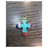 Sterling Silver Cross Pendant With Gemstones
