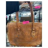 Handcrafted Leather Tote Bag with Floral Design