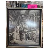 Framed Black and White Print of Domestic Scene