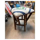 Rustic Wooden Stool With Painted Fabric Seat