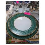 Fitz & Floyd Green and Gold Dinnerware Set