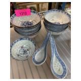 Blue and White Chinese Porcelain Bowls and Spoons