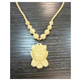 Carved Bone Necklace with Rose Pendant