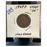 1929-D Lincoln Wheat Cent VF Condition