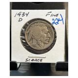 1934-D Buffalo Nickel in Fine Condition