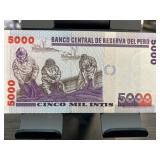 5000 Peruvian Intis Banknote, 1988 Issue