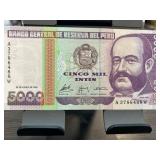 1988 Peru 5000 Intis Banknote