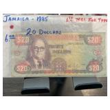 1985 Jamaica $20 Banknote, First Year Type