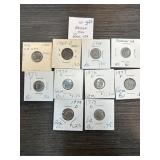 Ten U.S. Dimes in Holders