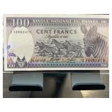 1989 Rwandan 100 Francs Banknote Featuring Zebras