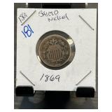 1869 Shield Nickel Coin Encased in Holder